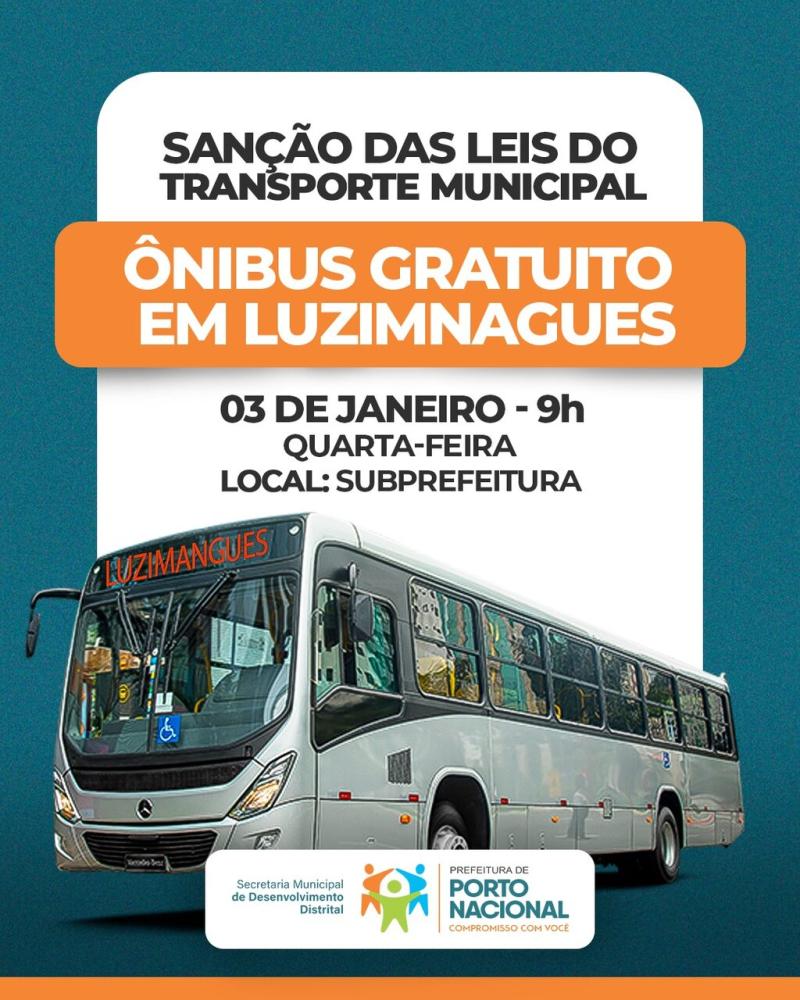 Prefeito sanciona nesta quarta-feira, 3, leis para permitir ônibus gratuito em Luzimangues